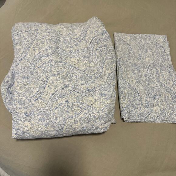 Lauren Ralph Lauren Ellie Paisley Blue White Queen Fitted Sheet One Pillow Sham - Picture 1 of 5